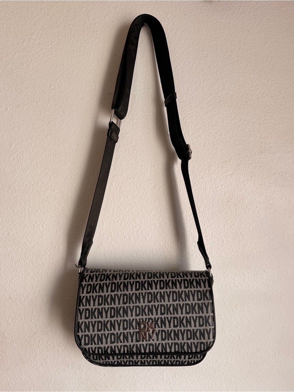 DKNY Black and Cream Logo Crossbody Bag